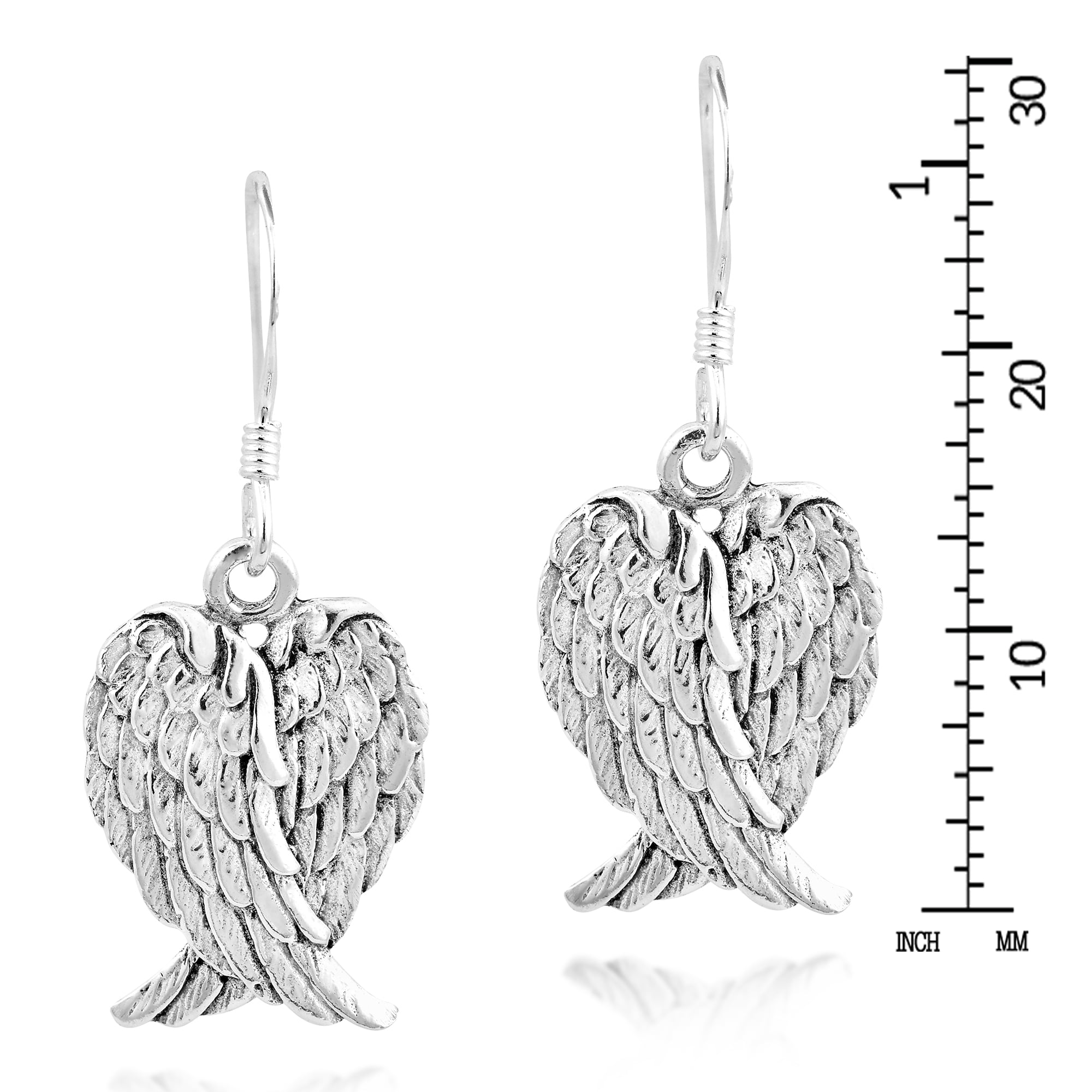 Heavenly Love Heart Shaped Angel Wings .925 Sterling Silver Dangle Earrings