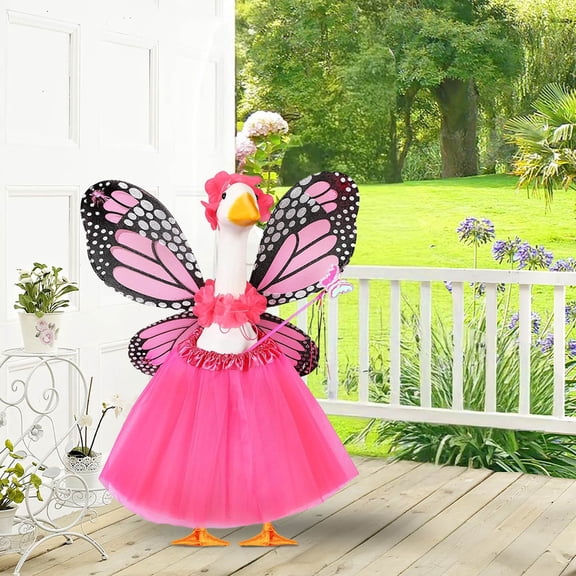 Pink 5PC Butterfly Porch Goose Outfit - Goose Clothes, Suitable for 23-Inch Cement Plastic Geese, Cute Design for Porch Garden Decor as Easter Decor, 1set