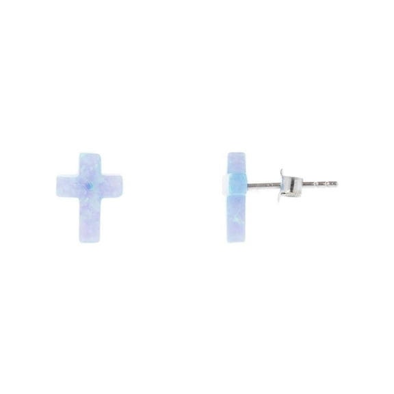 Athra Women's Cross Stud, Silver  Blue Opal,OS - US