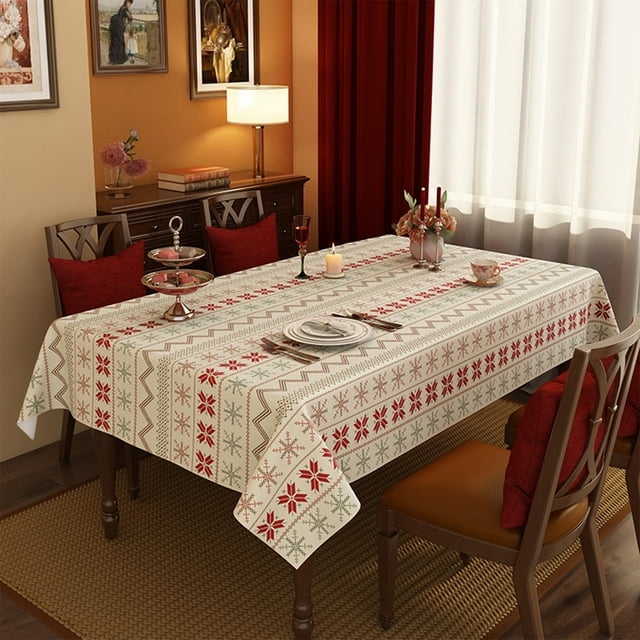 Nappe de Noël Vintage, Chemin de Table à Manger, Rectangulaire, Motif de Noël Classique