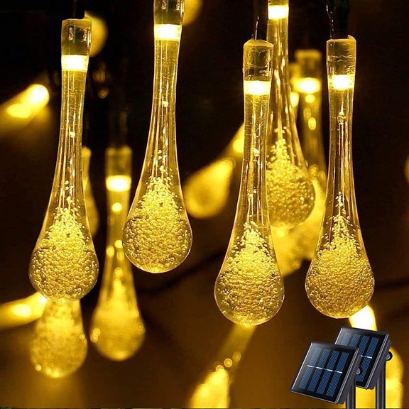 Solar Outdoor String Lights, 20.8FT 30 LED Teardrop Lights Outdoor Waterproof, 8 Modes Multicolor Water String Lights Drop for Gardens Patio Yard Party Holiday