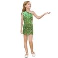 thumbnail image 2 of OOOUM Girls Sleeveless Dresses Leopard Print Sequin Sundress One Shoulder Fashionable Summer Outfits For Kids Green 6-7 Years, 2 of 5