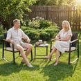 thumbnail image 3 of Lofka 3-Piece Rocking Patio Bistro Set, Outdoor Wicker Furniture Set with Tempered Glass Table & Chairs for Patio Balcony Porch, Gray, 3 of 11