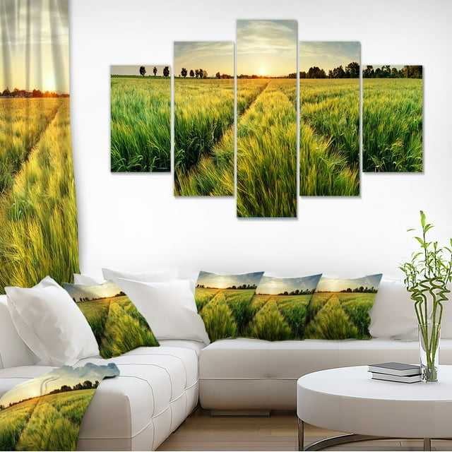 Green Wheat Field at Sunset - Landscape Photography Canvas Print