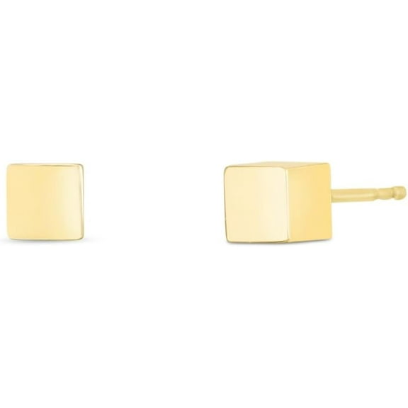 Floreo 14k Yellow Gold 4.1mm 3D Cube Stud Earrings