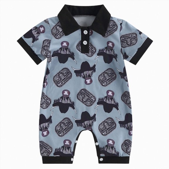 Western Baby Boy Summer Clothes 0 3 6 12 18 Months Cow Print Short Sleeve Polo Romper Bodysuit One Piece Jumpsuit Outfits Kaprioy Boys Graduation Outfit