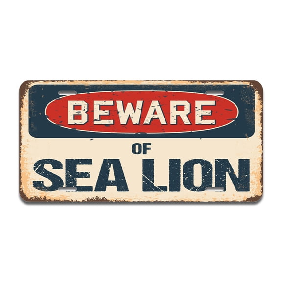 Beware of Sea Lion Aluminum License Plate| License Plate 12" X 6" Fits Any Car, Truck, SUV, RV, or Trailer | Made in The USA