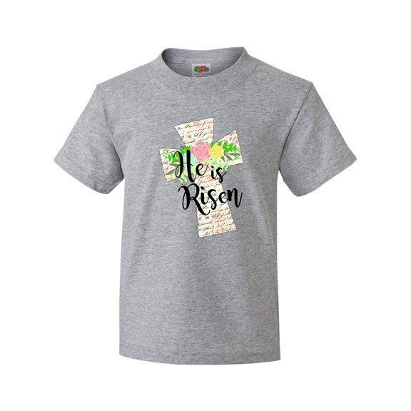 Inktastic He is Risen Cross with Script and Flowers Youth T-Shirt