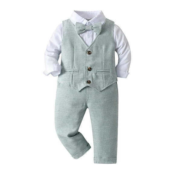 Gubotare Baby Boy Formal Outfit Toddler Boy Suit Formal Outfit Baby Dress Clothes Kids Set, Shirt & Pants & Bow Tie & Suspender 6 12 Months,(Mint Green 6-12 Months)