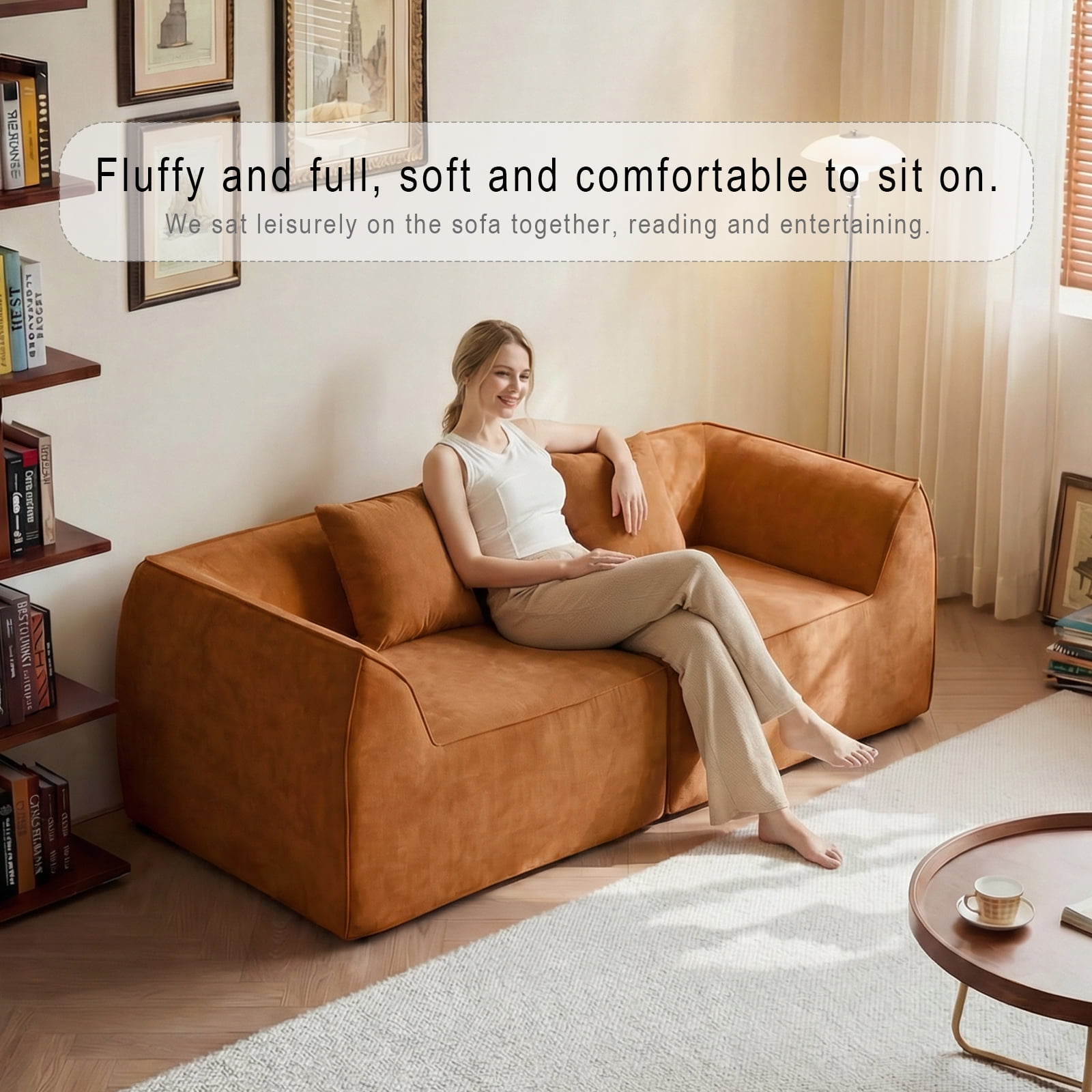 Sofa Bed, Daybed, Sleeper Sofa Compressed Memory Foam 2-Seater Lounger Daybed with Rectangular Pillow for Bedroom Guest Room Dorm, Orange