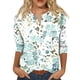 thumbnail image 1 of nuevo cuello de botón para mujer estampado de moda mangas 3/4 camiseta con estampado retro top delgado tops casuales blanco/xl, 1 of 5