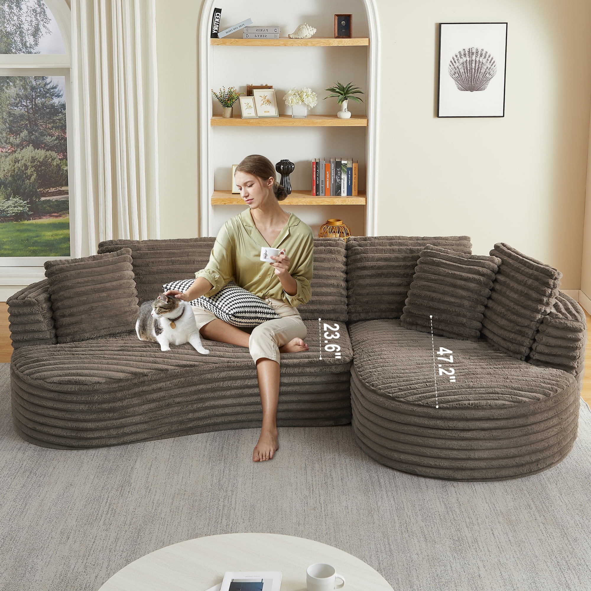 GNIXUU 120.9” Large Curved Sectional Couch, Luxury Plush Corduroy