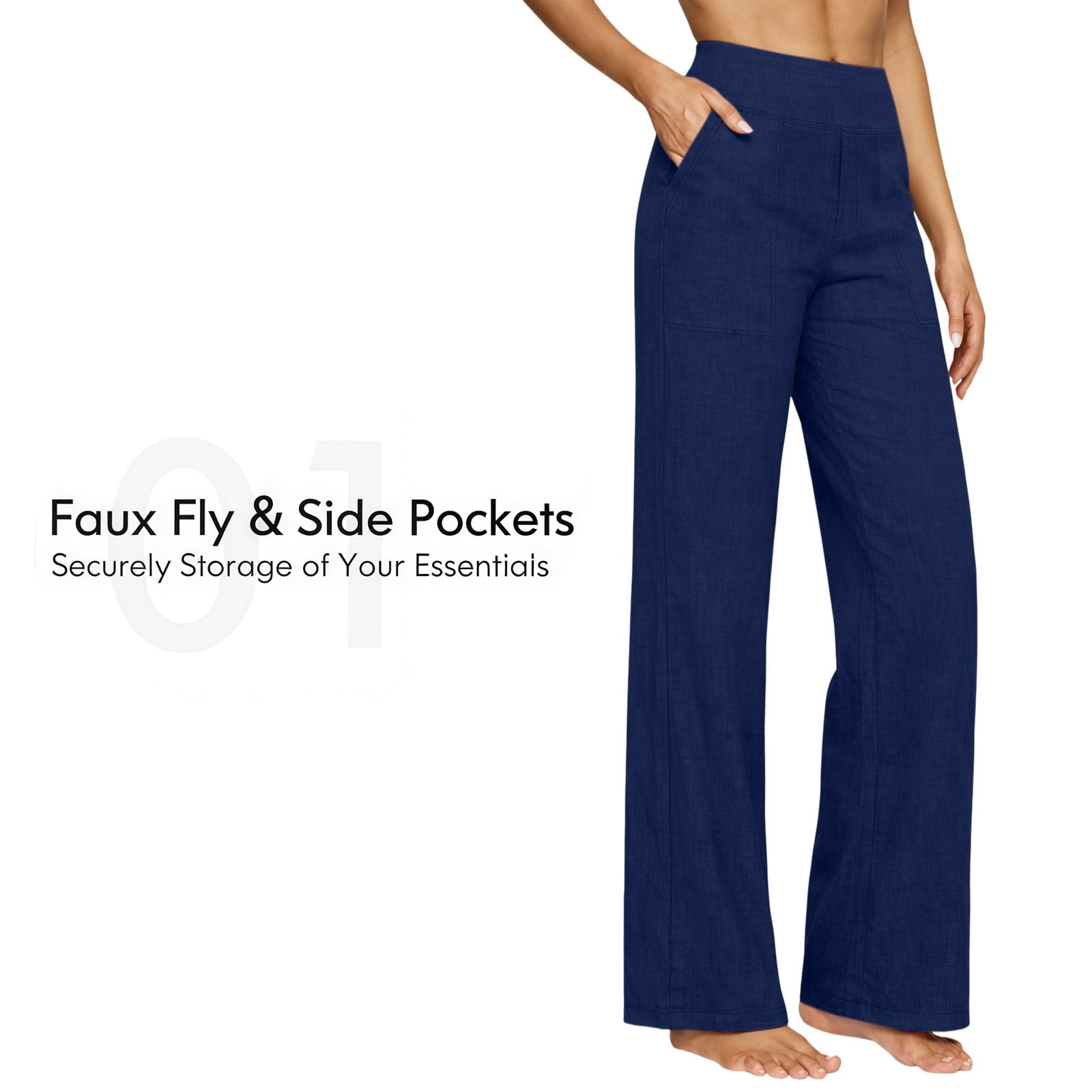 Weikingp Womens Linen Wide Leg Pants，Beach Pants For Women Vacation Beach Pants Flowy Linen Pants For Women Boho Pants For Women Womens Casual Linen Pants Flowy Pants Blue M