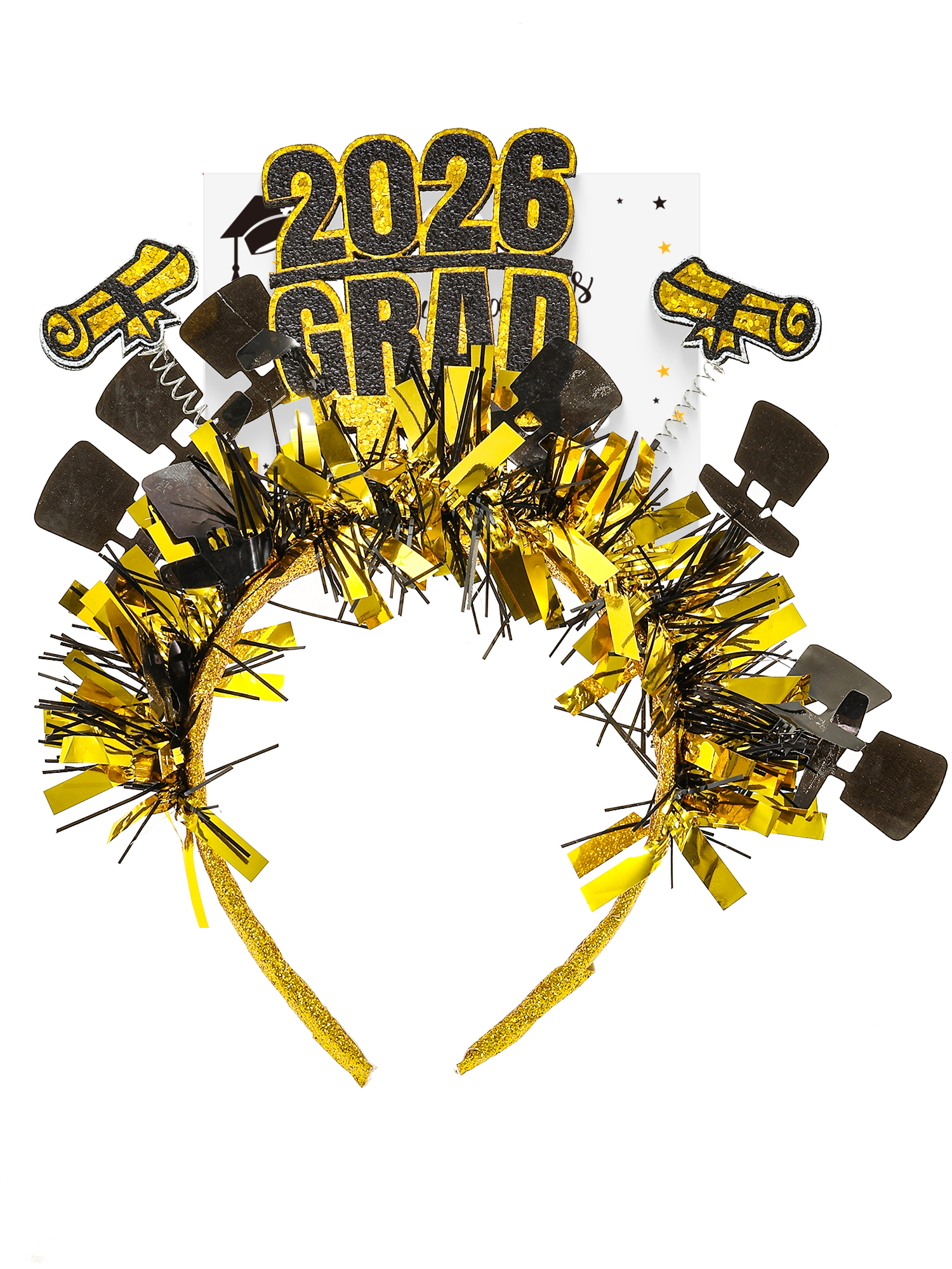 Graduation 2026 Grad Tinsel Headband, Gold, 1 Piece