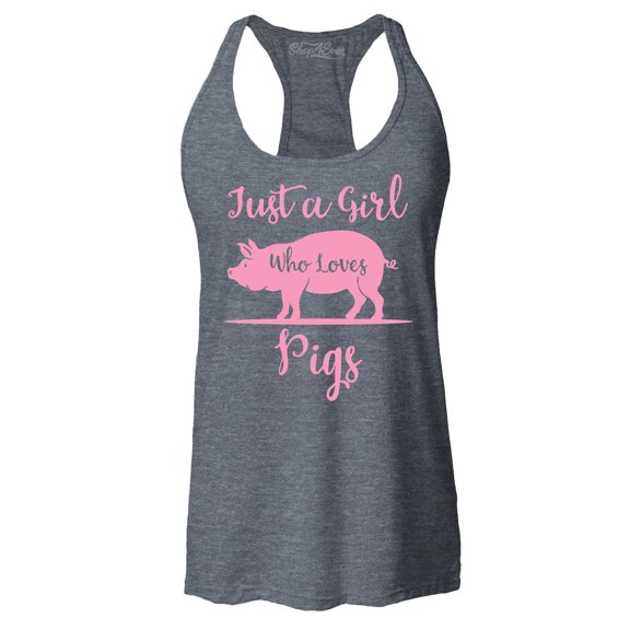 Shop4Ever Women's Just A Girl Who Loves Pigs Racerback Tank Top X-Large Charcoal