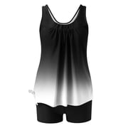 UPPADA Womens Two Piece Tankini Bathing Suits High Waisted Swimsuit Sets Crewneck Spaghetti Straps 2pc Bathing Suit Tops with Shorts Womens Two Piece Swimsuit Clearance,Black,XL