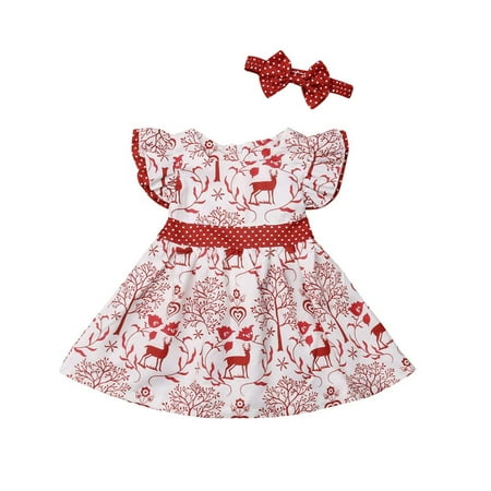 

Bagilaanoe Toddler Baby Girl Christmas Dress Sleeveless Deer Print A-line Princess Dresses + Headband 6M 9M 12M1 8M 24M 3T 4T 5T Kids Casual Swing Sundress