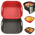 thumbnail image 2 of 2 Pack Silicone Air Fryer Liners Square for 4-10 QT, Heat Resistant Pot Oven Liners Reusable Baking Tray Mat Kitchen Accessories Home Cooking Utensils, 2 of 10