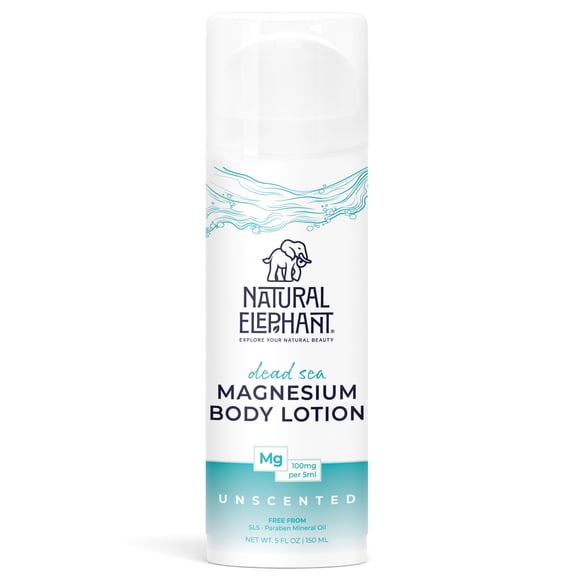 Natural Elephant Dead Sea Magnesium Lotion – Unscented Body Moisturizer | Topical Magnesium with Dead Sea Minerals – 5 oz (150 ml)