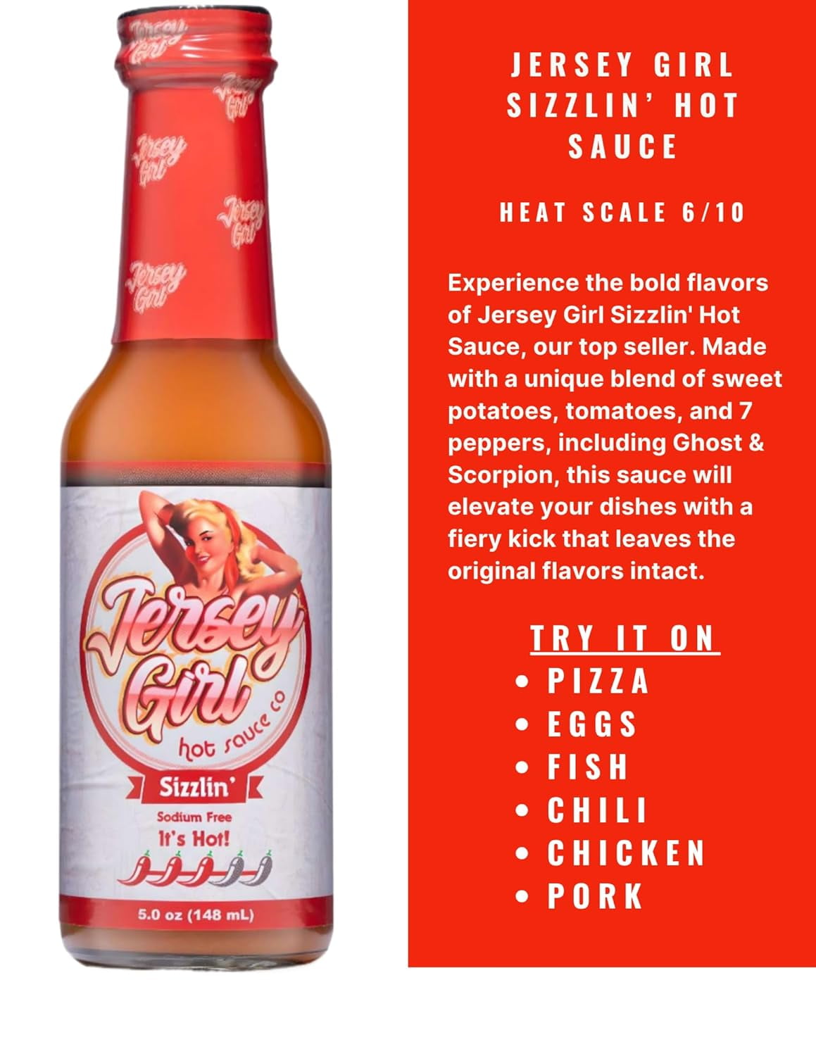Jersey Girl Hot Sauce Variety Pack (Fiesta) Sizzlin, Bee Sweet, and Taco "Bout Hot.