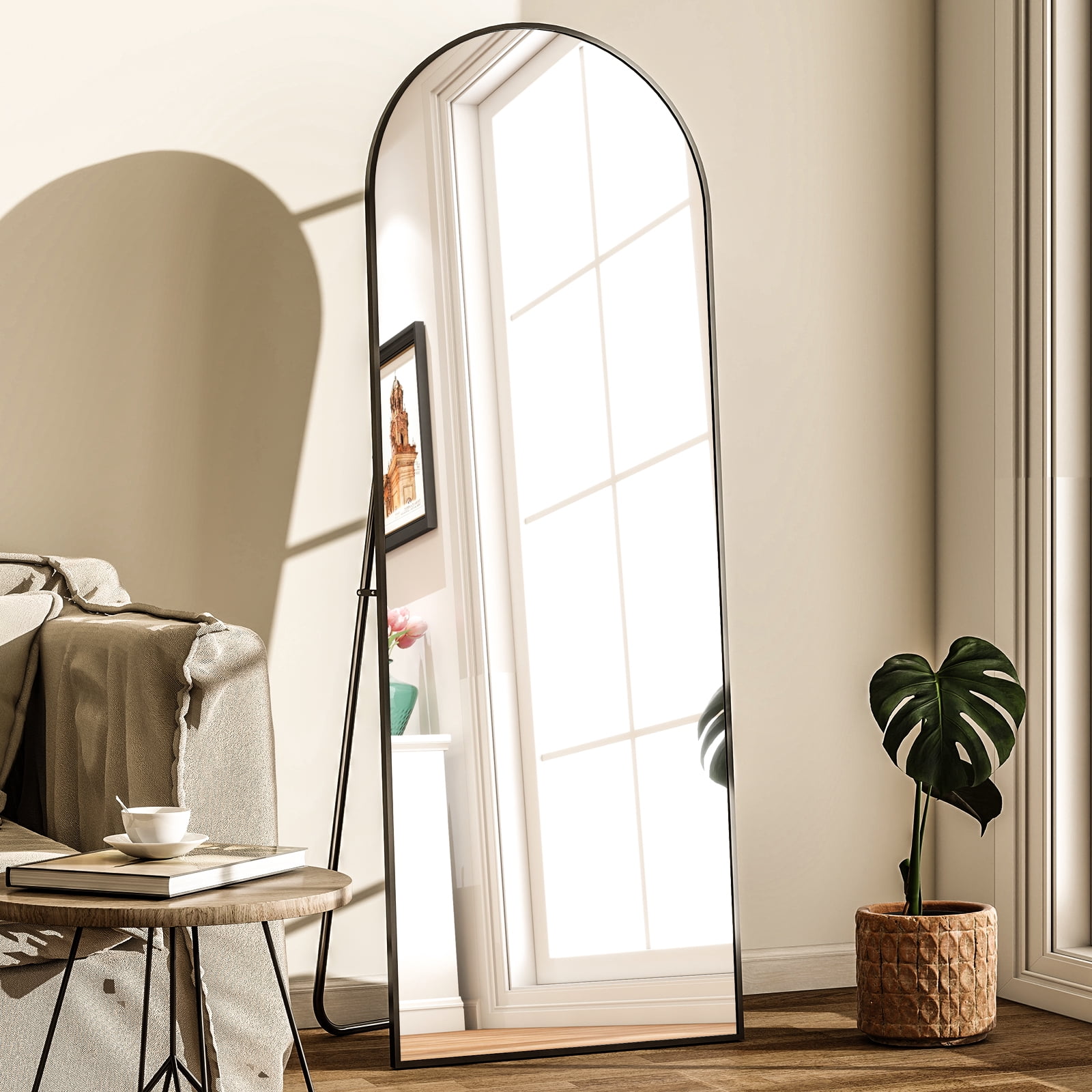 SHATTERVIEW 59"x16" Arched Floor Mirror Full Length Standing Body Dressing Mirror, Black