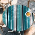 thumbnail image 3 of Teal Beige Round Fitted Table Cover Stripe Abstract Geometric Modern Art Waterproof Table Cloth with Elastic Edge Wipeable Tablecloth for Picnic Camping Party Fits 45"-54" Diameter, 3 of 8