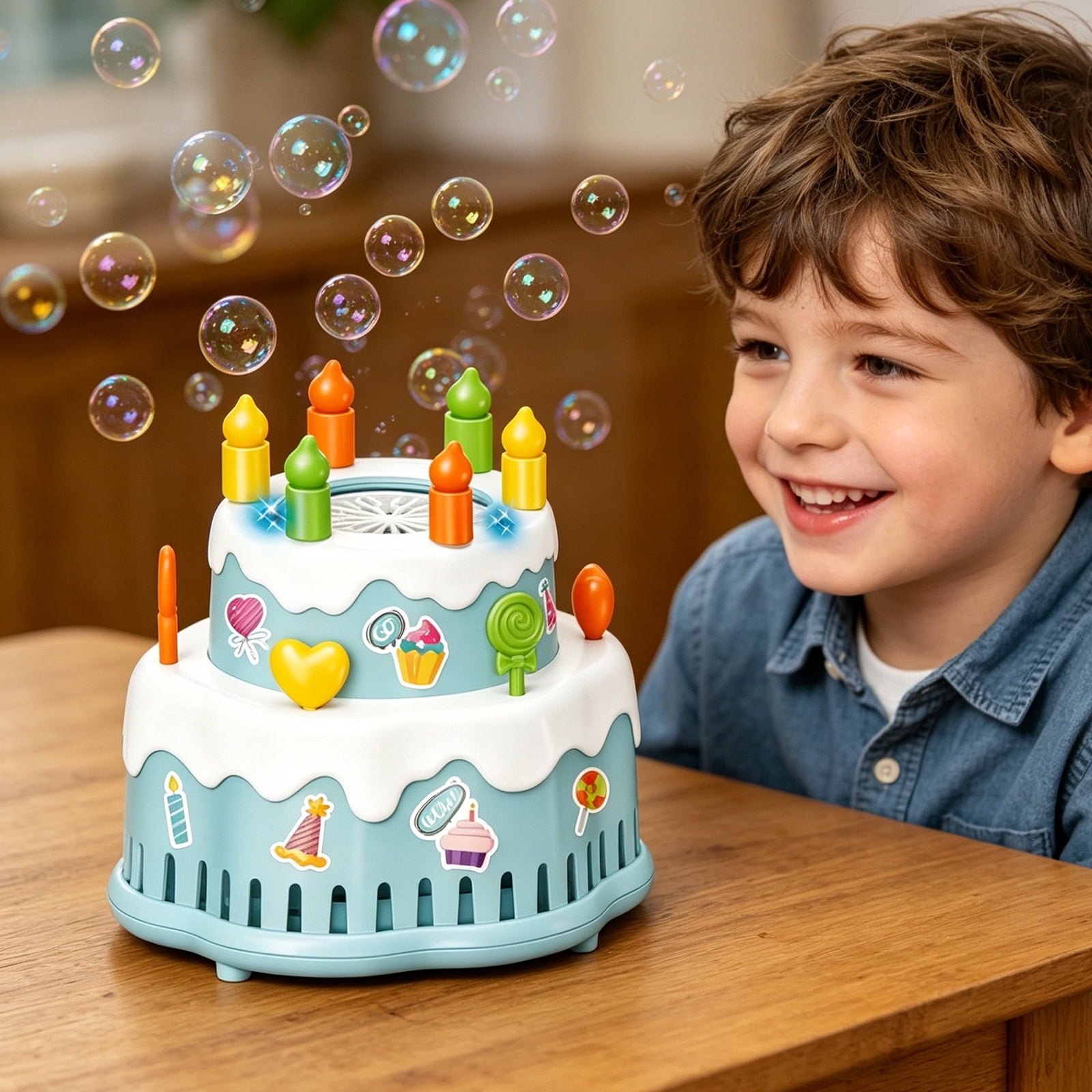 Electric Cake Bubble Machine for Kids Birthday Party – Automatic Bubble Blower Toy with Lights, Music(70ml)