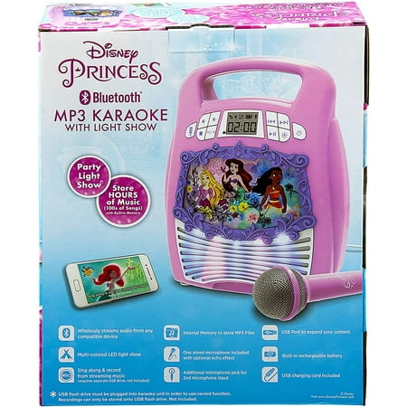 karaoke disney machine princess performances microphone recorder bluetooth speaker usb port via ekids