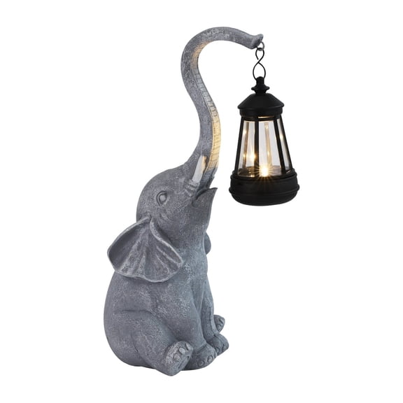 Sunny the Elephant Outdoor Solar Garden Statue with Integrated LED Lantern