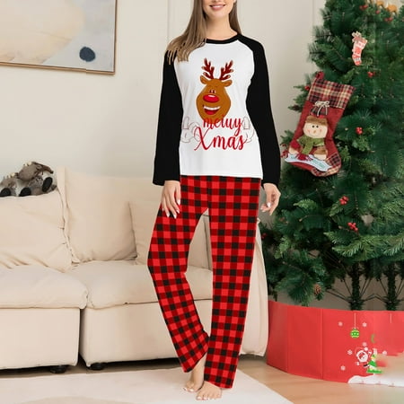 

Christmas Parent-Child Set Round Neck Long Sleeve Plaid Christmas Home Wear Set Family Set
