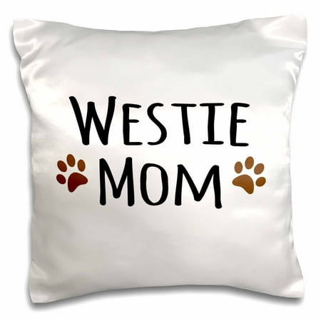 3dRose Westie Dog Mom - West Highland White Terrier - Doggie by breed - doggy lover owner brown paw prints, Pillow Case, 16 by