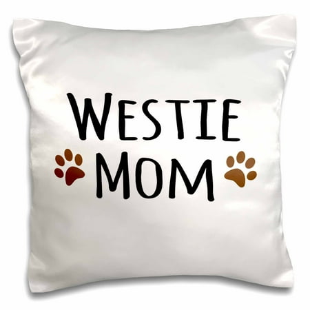 - 3dRose Westie Dog Mom - West Highland White Terrier - Doggie by breed - doggy lover owner brown paw prints, Pillow Case, 16 by 16-inch