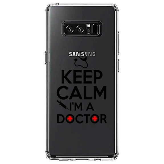 DistinctInk Clear Shockproof Hybrid Case for Samsung Galaxy Note 8 - TPU Bumper Acrylic Back Tempered Glass Screen Protector - Keep Calm I'm A Doctor