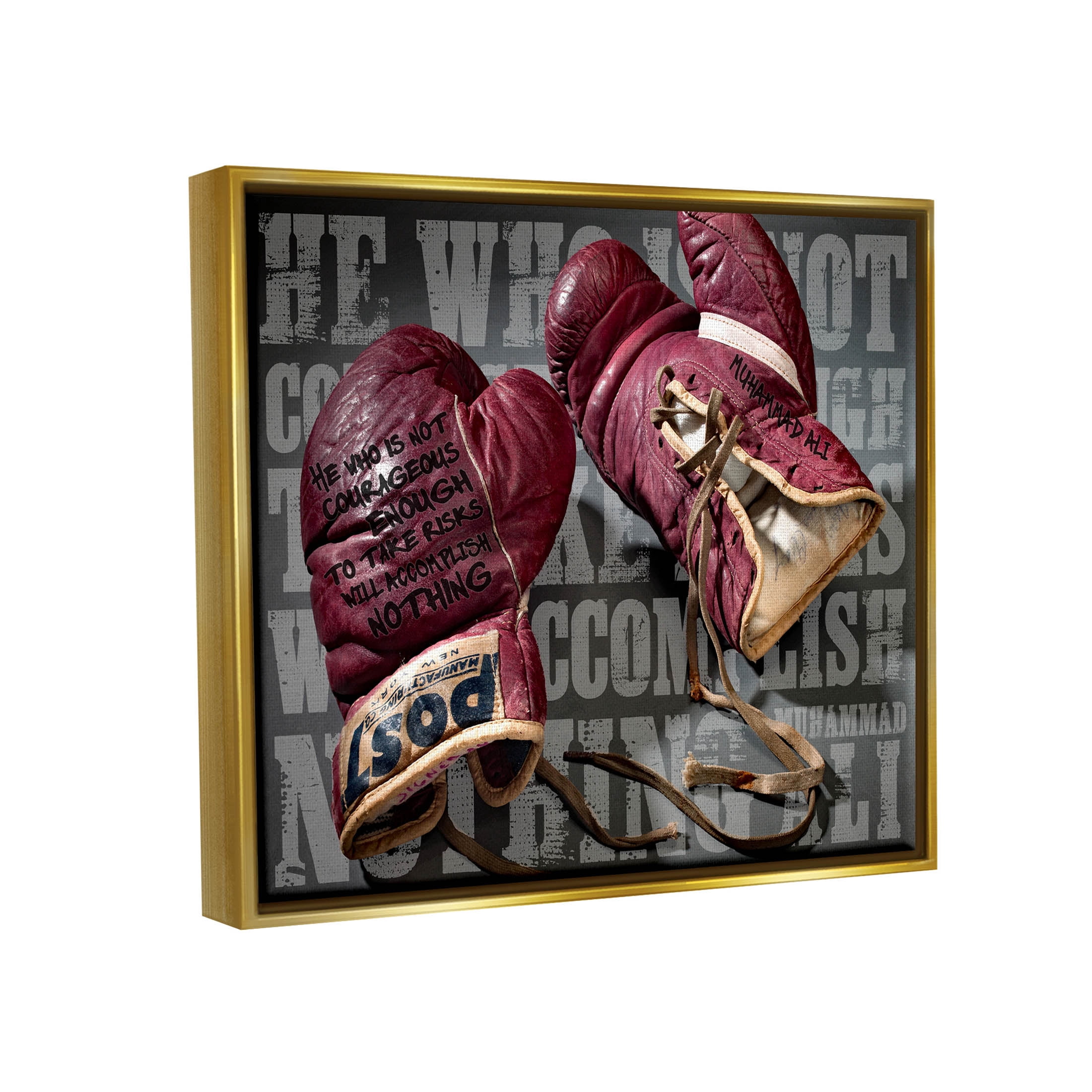He Who Is Not Courageous Boxing Phrase Sports Graphic Art Metallic Gold Framed Art Print Wall Art