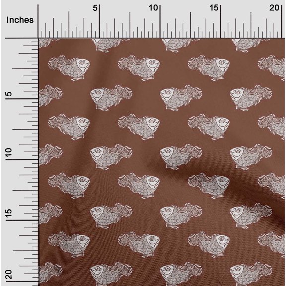 oneOone Georgette Viscose Fabric Fish Block Print Fabric BTY 42 Inch Wide