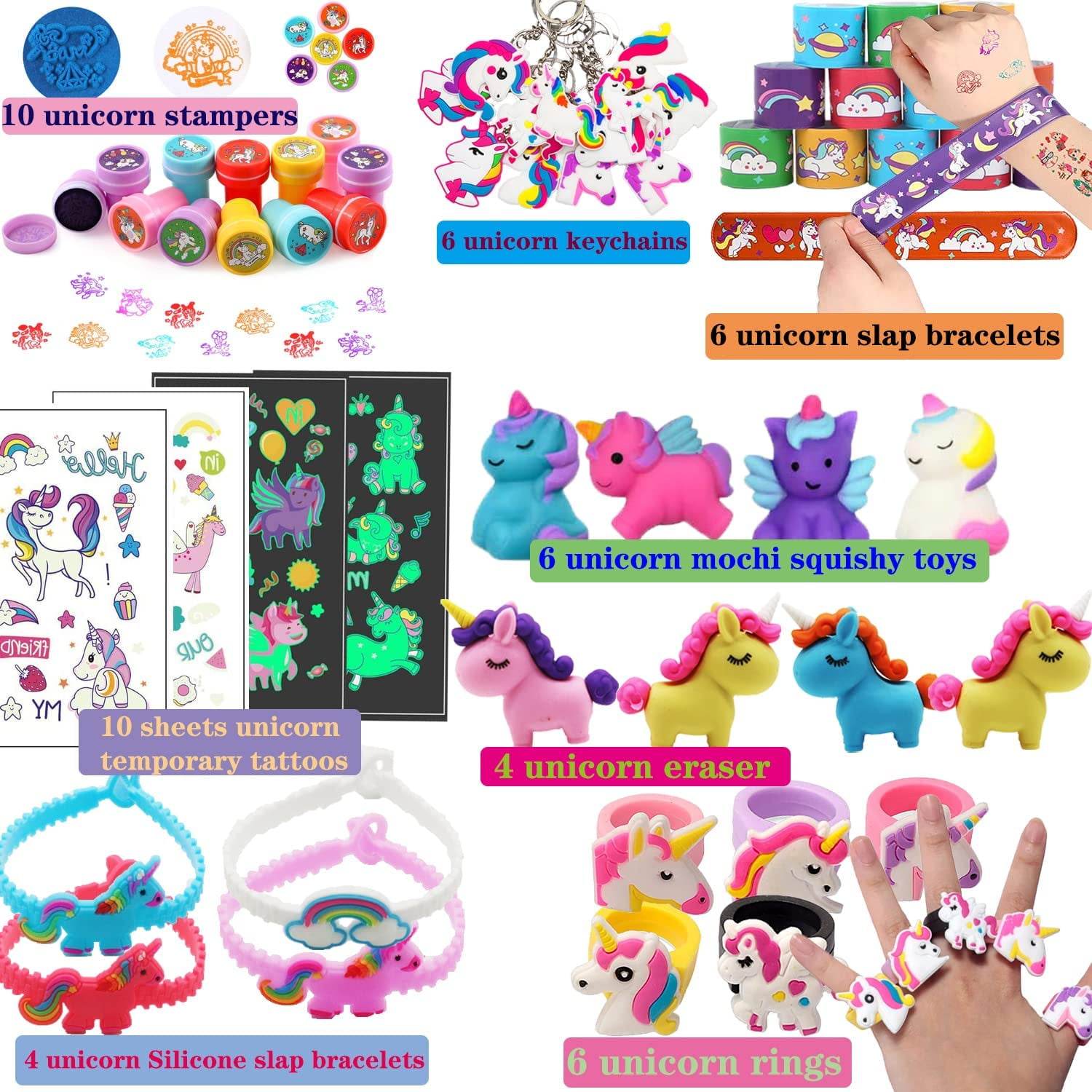 Moltby 134Pcs Unicorn Party Favors Birthday Supplies for Girls - Include  Unicorn Goodie Bags, Luminous Tattoos, Slime Kit Rainbow Unicorn Pinatas  for