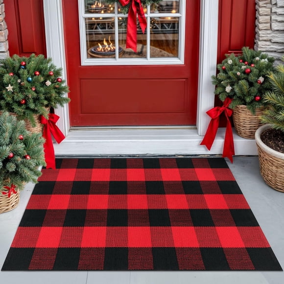 Alfombra KILOCOCO Buffalo Plaid de 70 x 110 cm, color rojo, lavable al aire libre