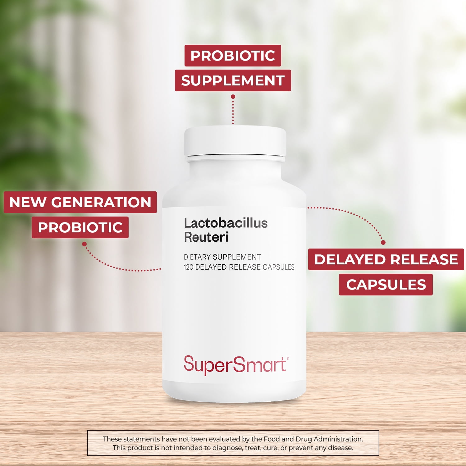 Supersmart - Lactobacillus Reuteri 5 Billion CFU per Day - Probiotic Supplement | Non-GMO & Gluten Free - 120 DR Capsules