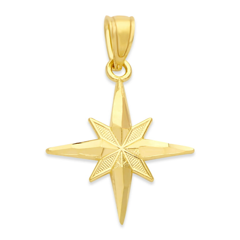 14K Real Solid Gold North Star Necklace for Women