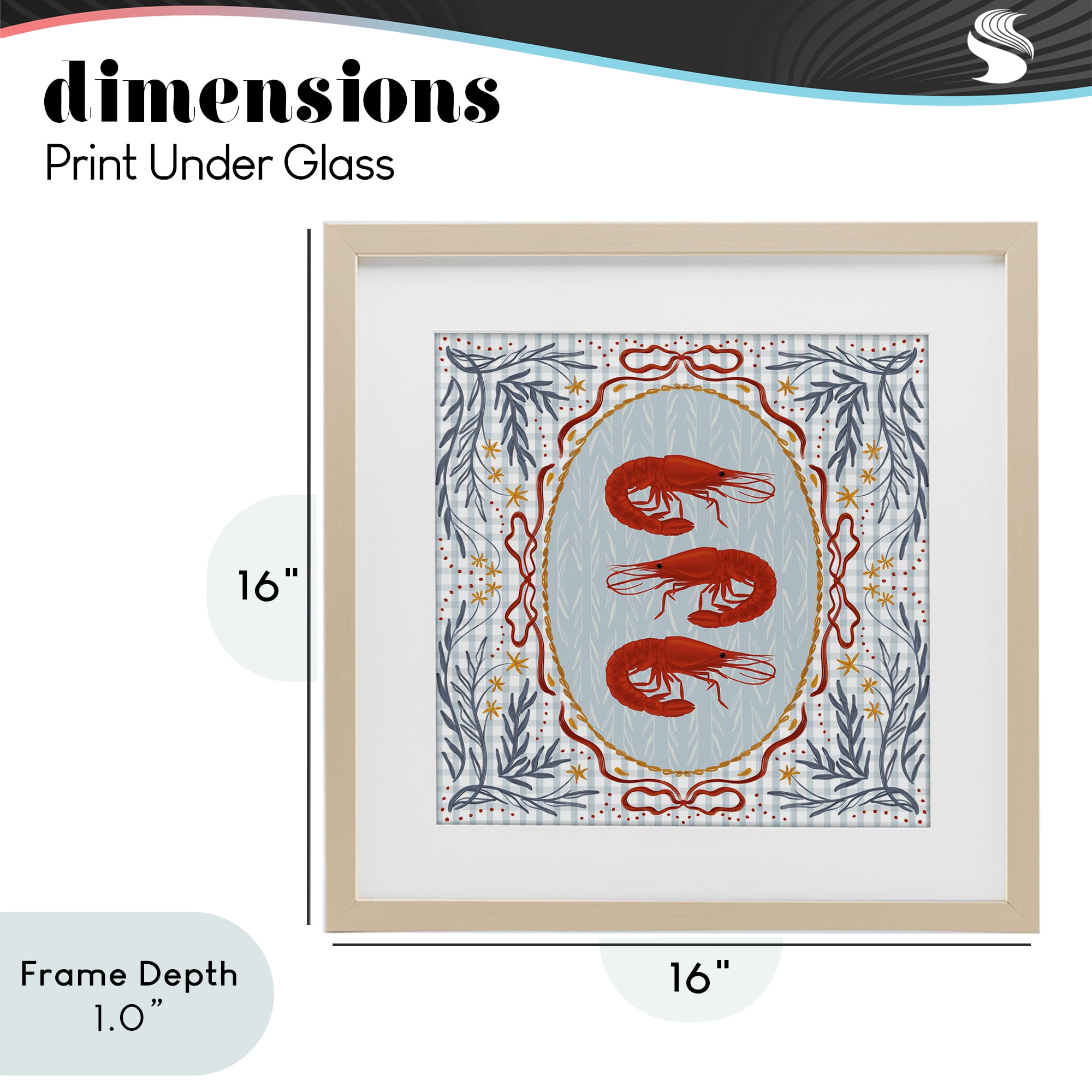Stupell Industries Prawn Trio on Blue Gingham Birch Framed Print Under Glass, design by Vero Illustrates