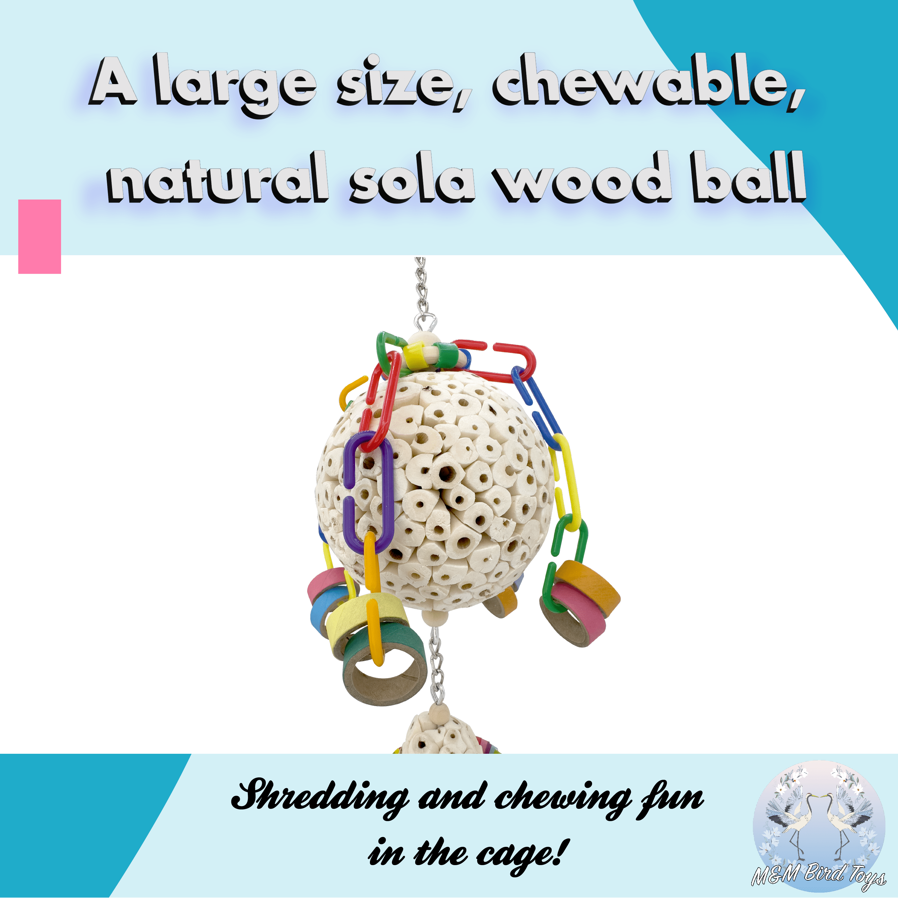 1596 Hot Air Sola Balloon - Handcrafted Chewable Bird Cage Toy, Lightweight Sola Wood