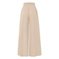 thumbnail image 6 of Elainilye Fashion Wide Leg Pants for Women Summer Casual Drawstring Elastic Waist Pants Baggy Long Pants Loungewear,Beige, 6 of 7
