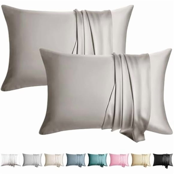 ccwmincc 100% Silk Pillowcase for Hair and Skin Toddler Size 2 Pack Mulberry Silk Pillow Case 13 x 18 Inches Highest 6A Silk Kids/Travel Pillow Cover Soft Breathable Cooling with Hidden Zipper, Grey