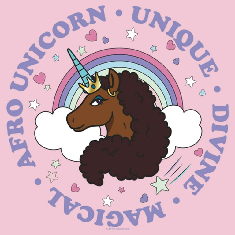 Girl's Afro Unicorn Rainbow Magical Unique Divine Graphic Tee Light Pink  Large