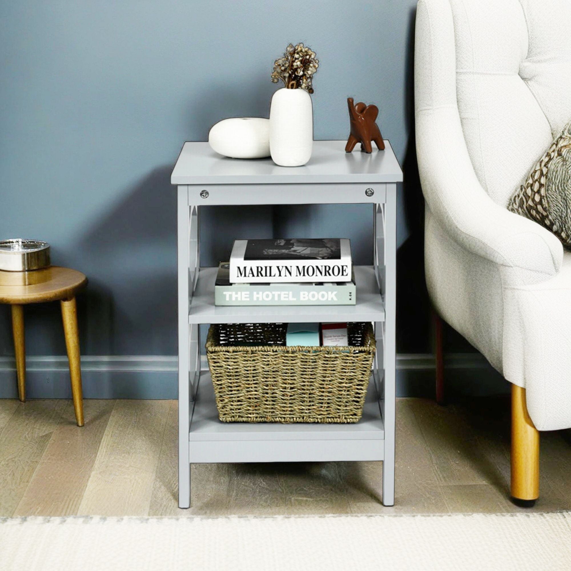 Demi Bonn 2 Pieces 3-tier End Side Table, Sofa and Bed Side Table, Nightstand Accent Table Storage Display Shelf, for Living Room, Bedroom, Gray