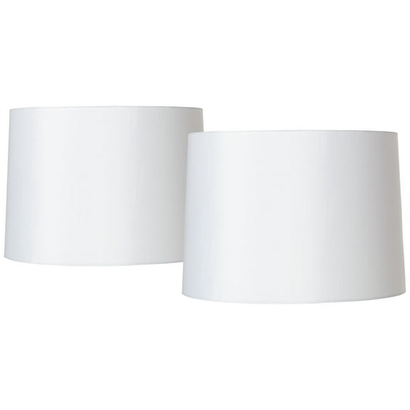 Springcrest Set of 2 Drum Lamp Shades White Fabric Medium 13" Top x 14" Bottom x 10" High Spider Replacement Harp and Finial Fitting