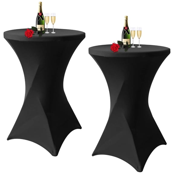 Stretch Highboy Table Covers 2 Pack, 32"x43" Spandex Fitted Round Tablecloths for Wedding, Cocktail Party, Bar & Banquet Decor (Black)