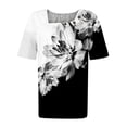 thumbnail image 4 of Vivianyo HD Womens Summer Tops 2024 Plus Size Hide Belly Shirts Pleated Button V Neck T-Shirt Causal Empire Waist A-Line Floral Tunic Tops, 4 of 4