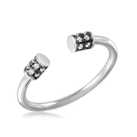 Sterling Silver 925 Rhodium Plated Barbel Ring Adjustable Band White CZ Jewelry Female Size 7