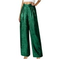 thumbnail image 6 of Olyvenn Women's V Cross High Elastic Waist Straight Wide Leg Pants Casual Loose Pleated Party Night Out Club Wear Long Pants Green S, 6 of 9